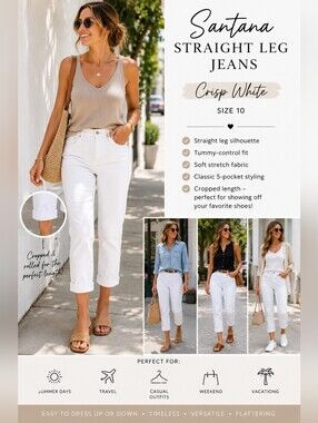 Santana Straight Leg Jeans | Size 10 | Crisp White | NWT
